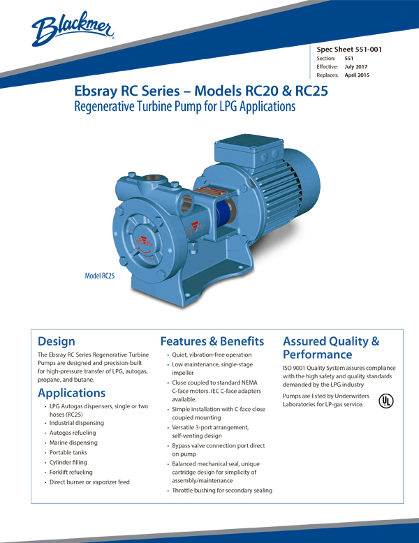 Bombas de Trubina EBSRAY Serie RC40 Blackmer Modelo RC20 y RC25